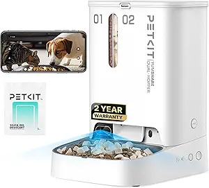 PETKIT Automatic Cat Dog Feeder with Camera, AI-Powered Motion Capturing, 1080P HD Video with Night Vision, 2.4G WiFi Pet Feeder with 2-Way Audio, Dual Hopper Pet Food Dispenser with Desiccant