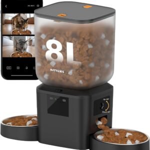 Automatic Cat Feeder for 2 Cats with 2K Cameras - 8L/ 34 Cups Dual Dog Food Dispenser for 2-18mm Dry Food, 2.4G&5G WiFi, Night Vision, 2-Way Talk, Up to 99 Portions 15 Meals Per Day, 10s Voice