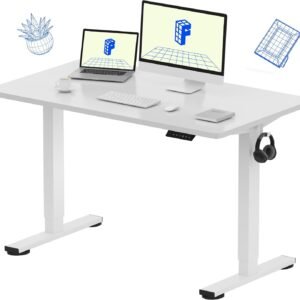 FLEXISPOT EN1 48"x24" One-Piece Standing Desk, White | 176 LBS Capacity, Seamless Desktop, Home Office, 4 Memory Presets, Dual Monitor Setup, Anti-Collision