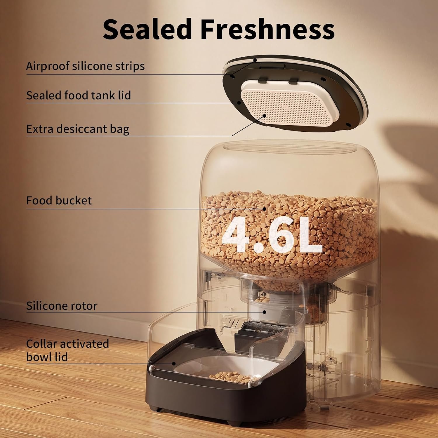 HoneyGuaridan RFID Automatic Cat Feeder,Collar Tag for Personalized Meal | 4.6L 5G WiFi Cat Food Dispenser with Cats Recognition,Diet Tracking and Anti-theft for Multi Pet Home and Different Diet - Image 7