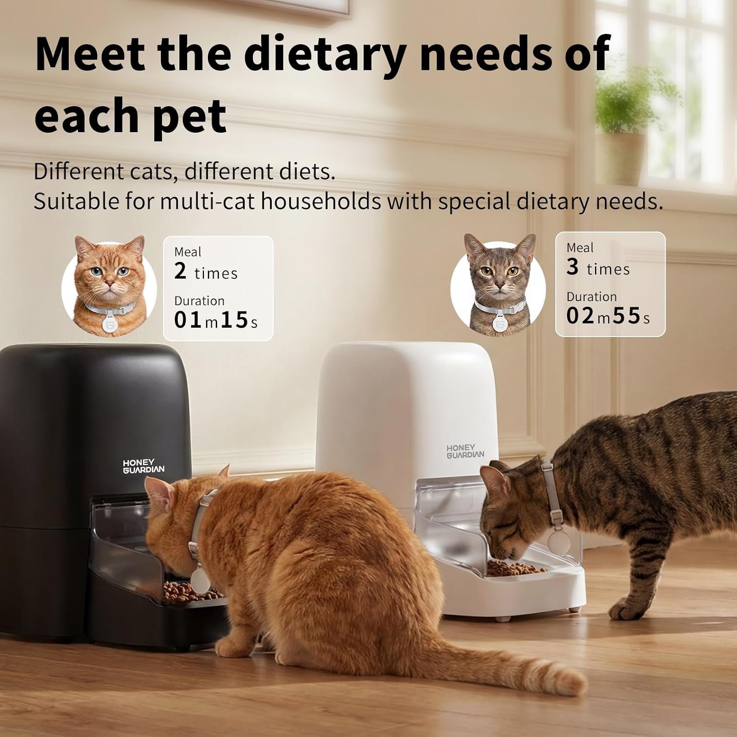 HoneyGuaridan RFID Automatic Cat Feeder,Collar Tag for Personalized Meal | 4.6L 5G WiFi Cat Food Dispenser with Cats Recognition,Diet Tracking and Anti-theft for Multi Pet Home and Different Diet - Image 3